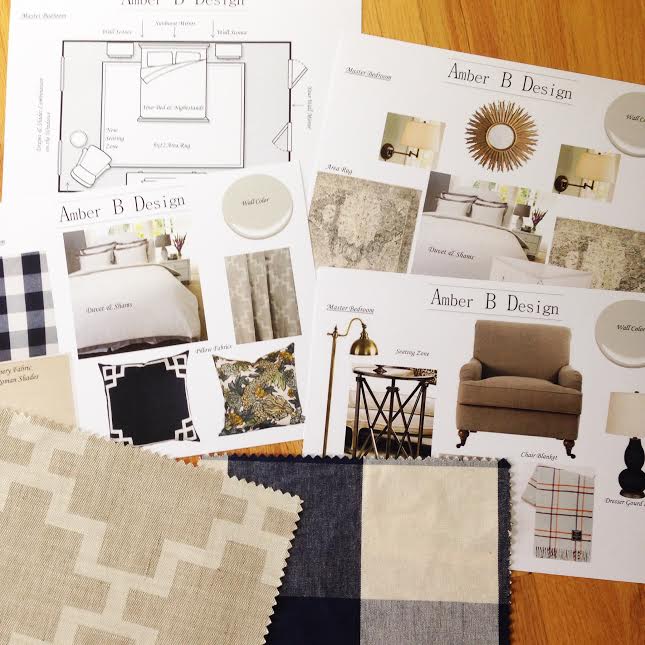 A table with some furniture and fabric samples