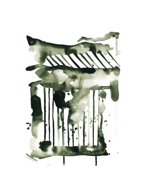 A painting of an abstract design in black and white.